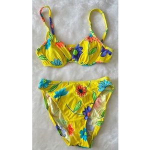 Vintage 90s Athena Yellow Bikini Two-Piece Set Size 8